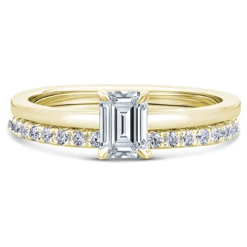 Yellow Gold Emerald Diamond Bridal Set - Yellow Orchid